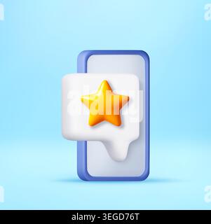Smartphone with 3d golden star inside chat bubble Stock Vector