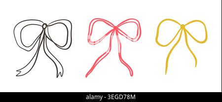 Hand drawn ribbon bows set in soft pastel colors Stock Vector