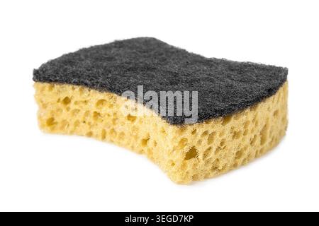 Yellow fiber kitchen sponge isolated on white background Stock Photo