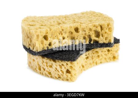Two simple kitchen cleaning sponges isolated on white background Stock Photo