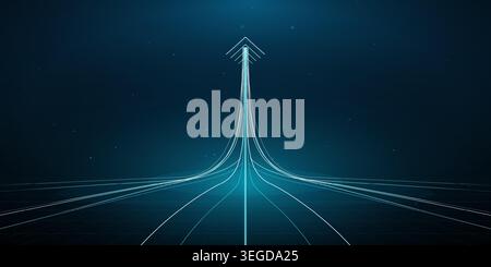 Abstract digital background with glowing lines converging into an arrow Stock Vector