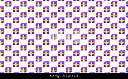 Seamless pattern with purple gift boxes with yellow ribbons isolated on white background Stock Vector