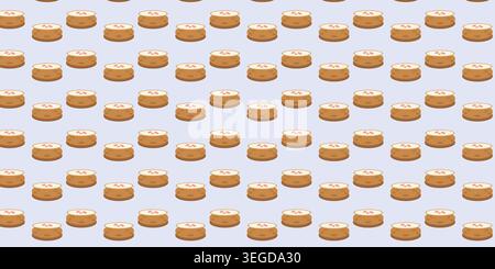 Repetitive pattern of light brown circular food items on blue background. Stock Vector