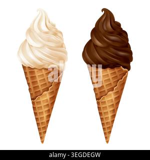 Soft Serve Ice Cream Cone Icons 3D Realistic Stock Vector