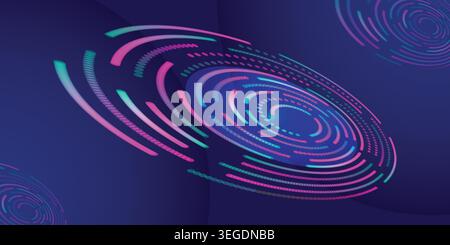 Vibrant digital illustration of swirling neon lines on dark blue background with futuristic design Stock Vector