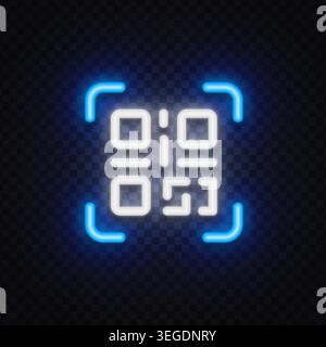 Bright QR code scan icon in neon light. Mobile payment and barcode reading symbol for digital information and contactless technology. Stock Vector