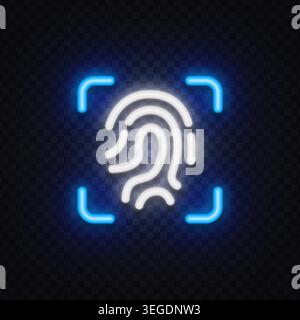 Glowing fingerprint scan icon in neon style. Biometric authentication and identity verification symbol for security, access control, and digital Stock Vector
