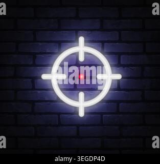 Neon target icon with red center dot. Aim, focus, and accuracy concept for navigation, tracking, and business goals. Stock Vector