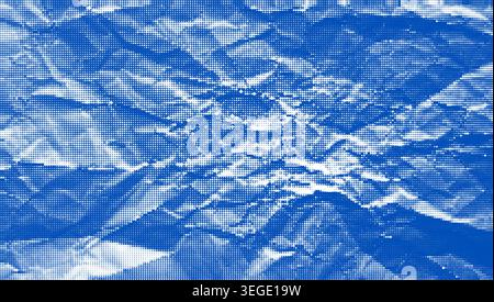 Crumpled blue paper halftone dotted texture. Vector abstract grainy textured distressed paper for collages, banners, presentations Stock Vector