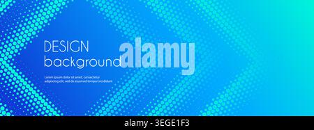 Blue gradient halftone dotted arrows banner template. Vector minimalist long abstract geometric background Stock Vector