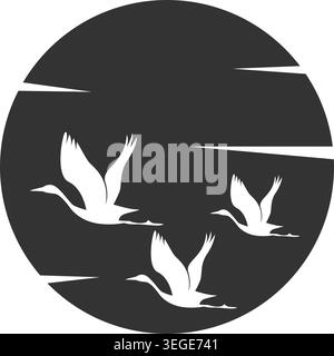 Elegant swan silhouette beneath glowing crescent moon Stock Vector