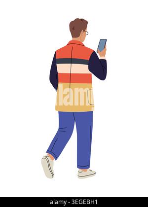 Man walks away, holdung phone in hand Stock Vector