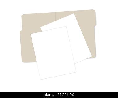 Open tab file folder and paper sheets isolated on white background, vector mockup Stock Vector