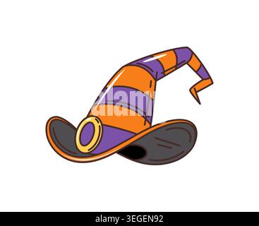Halloween groovy witch hat sticker or patch. Witchcraft spooky funky groovy tag, horror season patch. Halloween creepy sticker Stock Vector