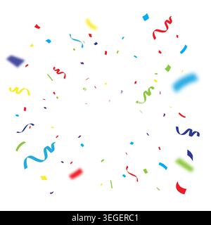 Abstract party background featuring colorful falling confetti and curling streamers on a minimal light backdrop. Great for festive templates. Stock Vector