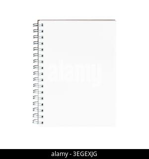 Spiral notebook with white blank cover isolated, journal for school and office supplies Stock Photo