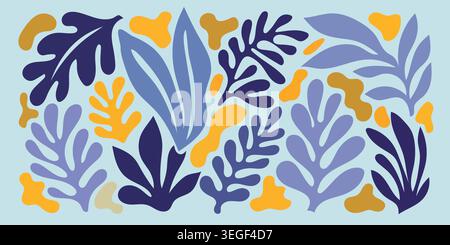 Contemporary seamless design featuring abstract leaf silhouettes and organic colorful shapes for modern surface patterns. Stock Vector