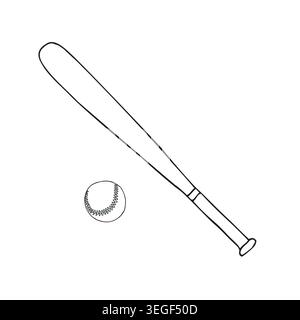 Vector hand drawn baseball bat and ball Stock Vector