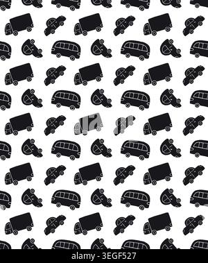Vector seamless pattern of hand drawn cars Stock Vector