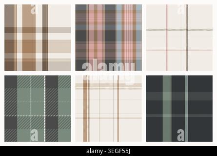 Scandinavian Tartan Plaid Seamless Patterns. Stock Vector