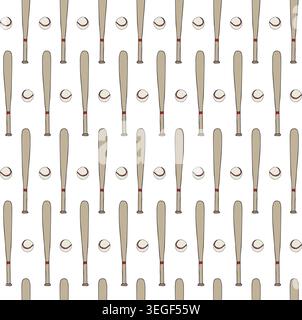 Vector seamless pattern of baseball bat and ball Stock Vector