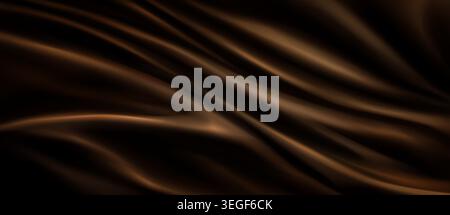 Brown silk fabric texture with smooth waves. Vector realistic illustration of luxury satin cloth, abstract curtain drapery background, chocolate brown premium material with silky gradient, draped flag Stock Vector