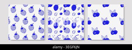 Blue hand drawn berries on white Stock Vector