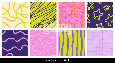 Hand drawn seamless patterns. Abstract tiles. Stock Vector