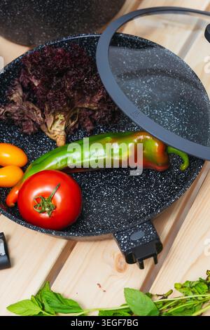 Fresh Vegetables Arranged On Table. Colorful Assortment Of Garden Vegetables Ready For Cooking Stock Photo