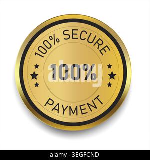 Gold secure payment emblem with premium verification icon, trusted payment protection badge and elegant security design Stock Vector