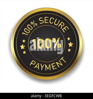 100 percent secure payment badge with premium gold shield effect, trusted security emblem and elegant business branding design. Luxury secure payment Stock Vector