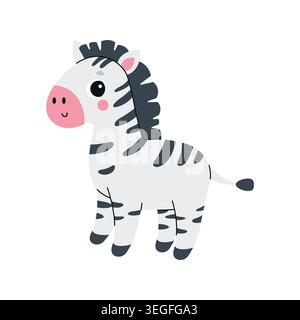 Cute cartoon zebra. African animal design. Flat vector illustration isolated on a white background. Stock Vector