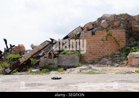 Pile of house rubble with bricks and concrete representing destruction and disaster Stock Photo