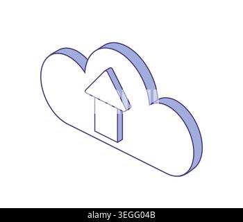 Isometric cloud pictogram. Line art vector illustration for cloud upload, data transfer, backup, synchronization, cloud computing. Stock Vector
