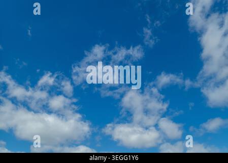 Beautiful bright blue sky texture filled with pure white clouds Stock Photo