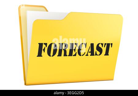 Forecast, yellow file folder with documents. 3D rendering isolated on white background Stock Photo