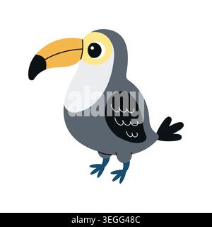 Cute cartoon toucan. African animal design. Vector flat illustration isolated on a white background. Stock Vector