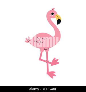 Cute cartoon flamingo. African animal design. Vector flat illustration isolated on a white background. Stock Vector