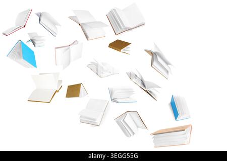 Many flying books on white background Stock Photo
