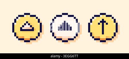 Set with three swipe up circle buttons drawn in pixel art style. Stock Vector
