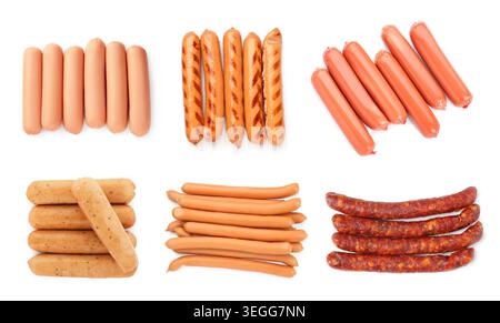 Different types of sausages isolated on white, set Stock Photo