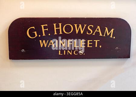 Historic grain merchant name boards for G.F. Howsam, Wainfleet, Lincolnshire inside Leeds Corn Exchange, Leeds, England, UK. Stock Photo