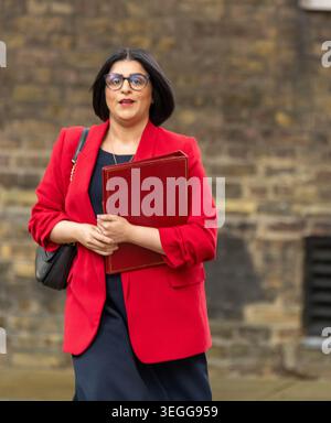 Shabana Mahmood, Home Secretary, seen arriving for a Cabinet meeting at 10 Downing Street. Cabinet ministers gather at 10 Downing Street for the weekly Cabinet meeting, chaired by Prime Minister Sir Keir Starmer. The meeting takes place against a backdrop of serious political pressure on the Prime Minister, with a significant number of Labour backbenchers demanding he set a date for his departure, and several ministers having already quit the government. Sir Keir Starmer has so far refused to stand down, insisting he will lead the party into the next general election Stock Photo