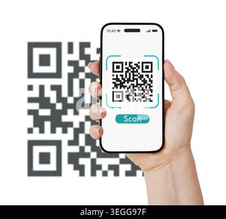 Woman use smartphone to scan QR code for order menu in cafe restaurant ...
