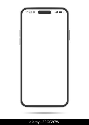Modern smartphone with blank screen isolated on white background. Minimal mobile phone mockup template for app presentation, UI design, branding, inte Stock Photo