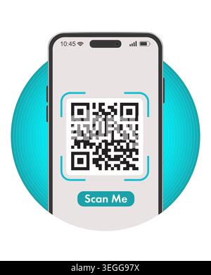 Modern smartphone displaying QR code on screen. Minimal mobile payment, digital scanning, authentication and contactless technology concept isolated o Stock Photo
