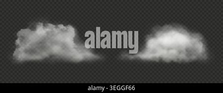 White fluffy clouds png with realistic texture. Soft white cumulus clouds isolated on transparent background Stock Vector