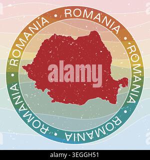 Vintage Romania round logo. Distressed wave stripes country badge with grunge scratch texture. Romania retro map emblem. Vector illustration. Stock Vector