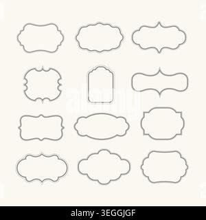 A set of vector images of empty vintage frames. A collection of geometric silhouettes of labels, text frames, and blank stickers. Stock Vector