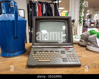 MARSEILLE, FRANCE - SEPTEMBER 29, 2025: Minitel terminal displayed on a wooden table in Marseille, France, Minitel was a pioneering, pre-World Wide We Stock Photo